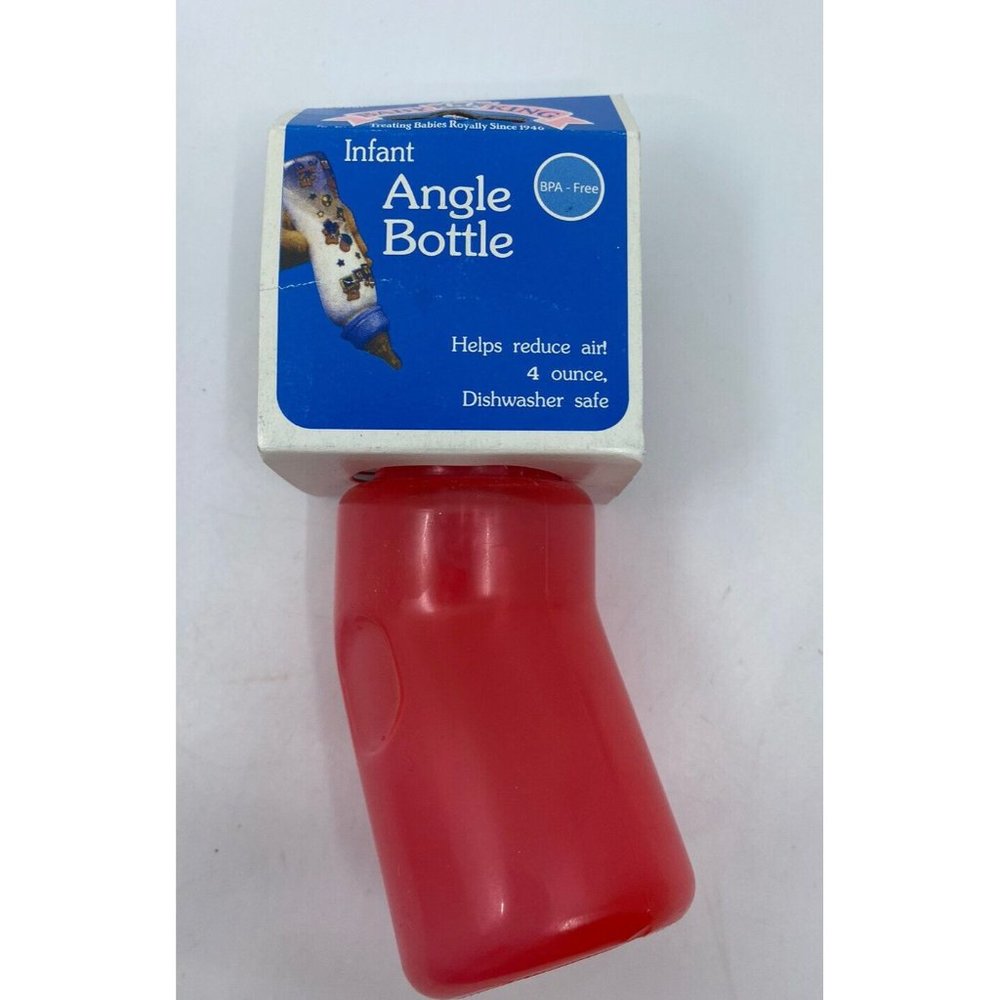 Vintage Baby King 4 Oz. Baby Angle Bottle Red Plastic BPA Free